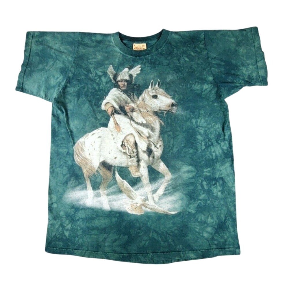 The Mountain Shirt Mens 2XL Green Native American Horse Graphic Tee Tie Dye